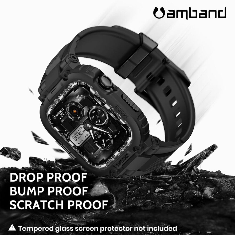 amBand M1 Sport Rugged Case Compatible with Apple Watch Series 11/10 46mm Black
